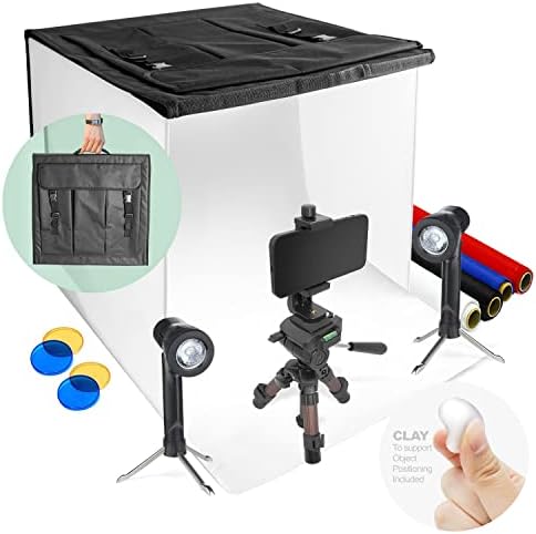 LIMOSTUDIO 24 x 24 Top fotografia Top Box, kit de tenda de tiro de foto com iluminação LED, argila transparente