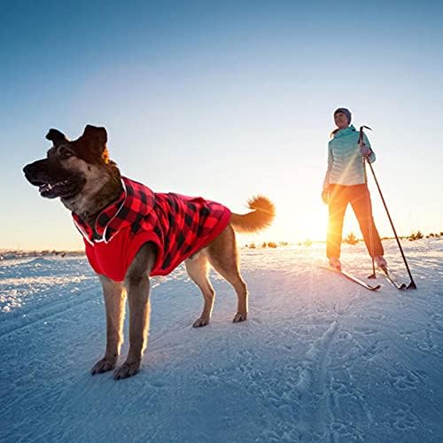 Jaqueta de inverno xadrez para cães, colete de velo de cachorro com capuz destacável com bolso, vestuário quente