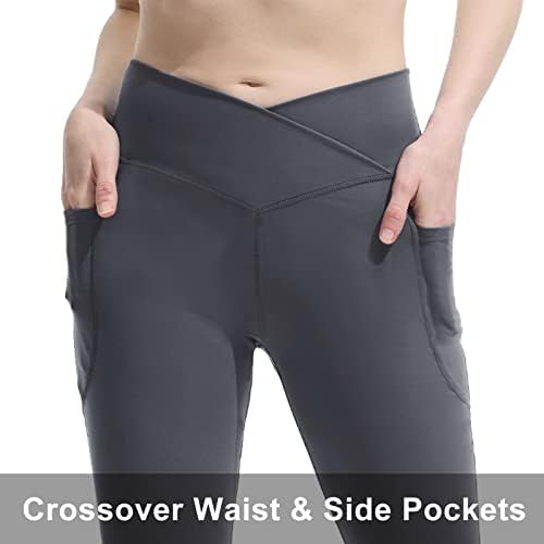 Calças de iogo feminino feminino copyleaf com bolsos-v crossover alta cintura bootcut ioga leggings-blear