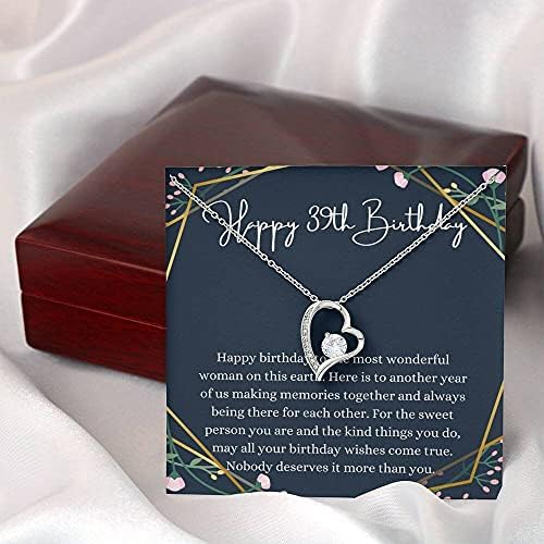 Jóias de cartão de mensagem, colar artesanal- Coração de presente personalizado, feliz colar de 39 anos