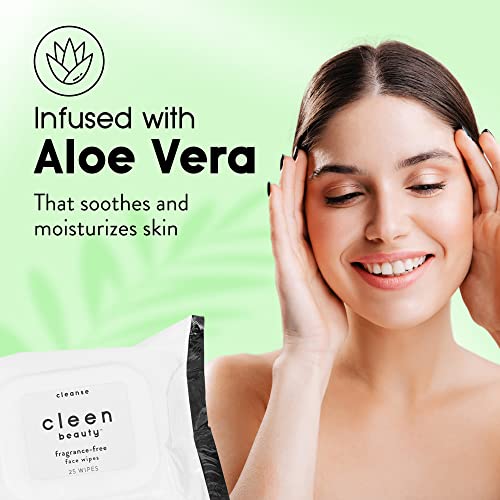 Cleen Beauty Fragrance Face Face Wipes - 6 pacote | Limpos de removedor de maquiagem suave e hidratante