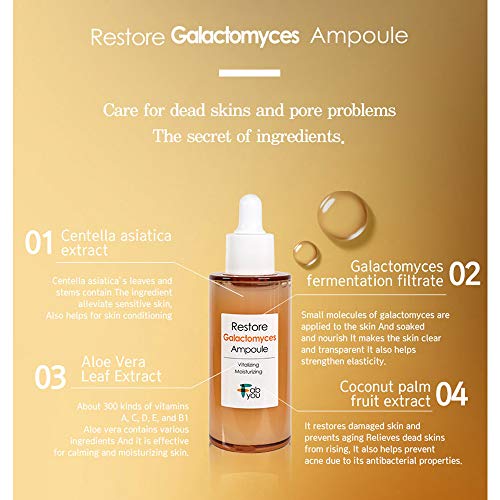 Fabyou restaura Galactomyces Ampoule 50ml, hidratante, elasticidade da pele, cuidados com a pele morta,