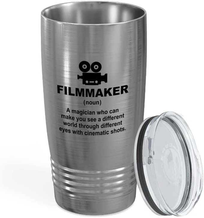 Cineasta Green Tumbler 20oz - Uma mensagem na tela - Filmmaker Gifts Camera Lens Cut Director ScriptWriter