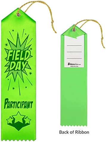 Ribbonsnow School Field Day Participante Ribbons - 100 fitas verdes quentes com cartão e cordas