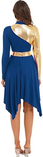 TSSOE Mulheres assimétricas Metallic Block Lyrical Dance Costum Dress Dress Vestido de louvor Túnica