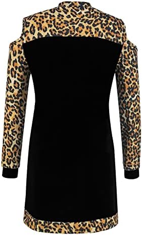Vestido feminino nokmopo, painel de cores de leopardo casual fora do ombro de manga longa Vestido de festa maxi