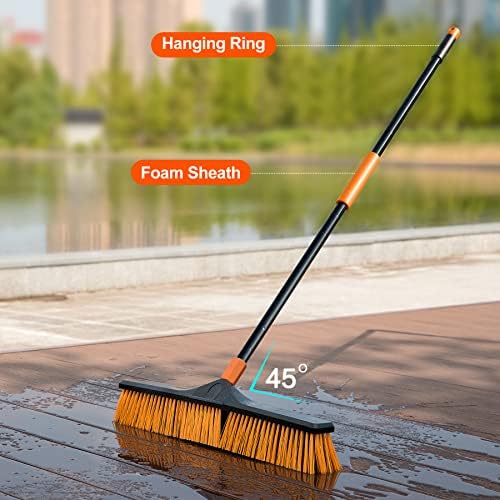 CleanHome 24 ”Push Broom Outdoor para limpeza de piso com alça de 65” de comprimento e cerdas rígidas, pincel