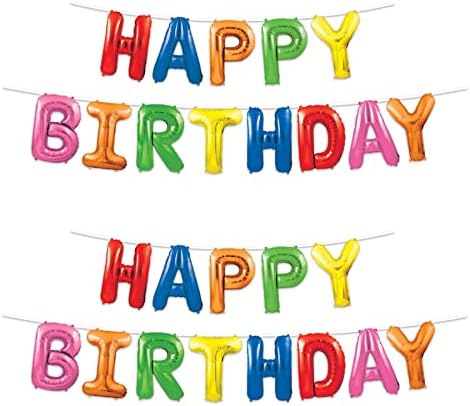 Beistle 2 peças coloridas mylar folha letra banners para decorações de festas de feliz aniversário, 14,25 x 12