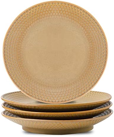 Placas de salada de cerâmica amarela Yelloya de 8 polegadas - Conjunto de placas de sobremesa de porcelana