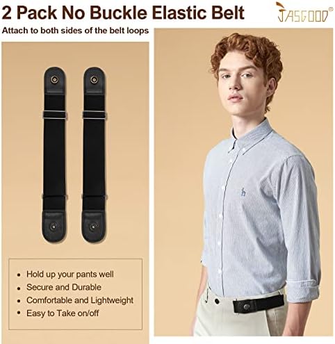 Jasgood 2 pacote sem fivela elástica cinturão para homens fivela de cinto de fivela livre invisível