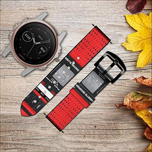CA0611 Cassete vermelho Graphic Leather & Silicone Smart Watch Band Strap for Garmin Approach S40, Forerunner
