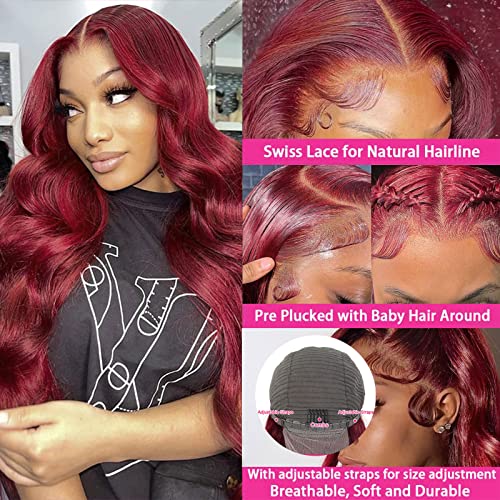 Aaliweya Destaque ombre 13x4 HD Transparente Lace Front Wigs 20 polegadas+99J Borgonha Lace Front Wig Humano