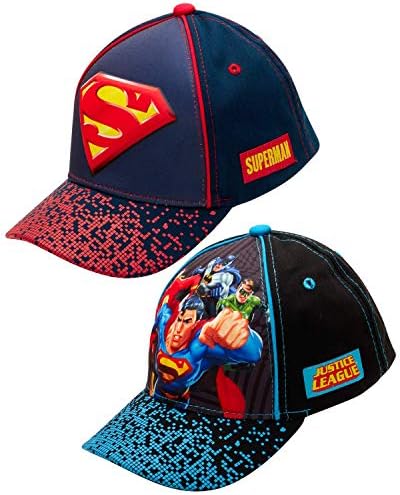 Super Hero Baseball Cap - 2 Pack 3D Superman, Batman, Liga da Justiça Curved Brim Snap Back Hat