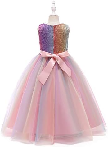 Glamulice Flower Girl Sequence Lantejão Rainbow Tulle Vestidos de festa de casamento Vestido de bola de concurso