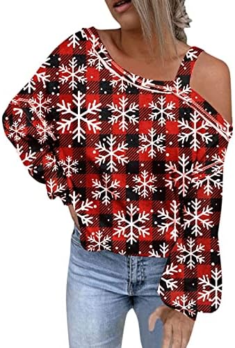 Camisas de Natal Sexy Mulheres Mulheres assimétricas túnicas de ombro frio Batwing Camisa de manga comprida