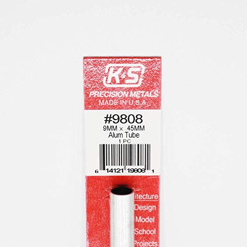 K&S 9808 Tubo de alumínio redondo, 9 mm OD x 0,45 mm de parede x 300 mm de comprimento, 1 peça, feita