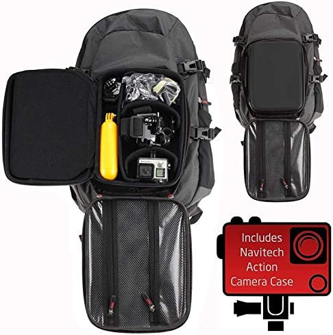Backpack da câmera de ação Navitech e estojo de armazenamento cinza com cinta de tórax integrada -