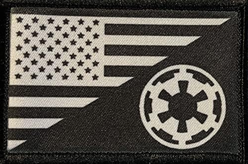 Star Wars Empire Imperial Crest USA Flag subjugou um patch de moral. 2x3 Hook and Loop Patch. Feito nos EUA