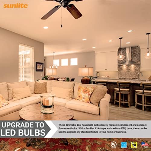 Sunlite 80792 LED A19 Lâmpada doméstica padrão, 9 watts, 800 lúmens, base média, diminuição, UL listada,