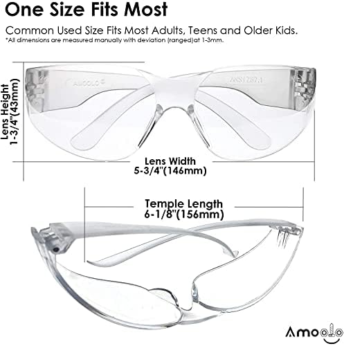 Óculos de segurança clara da Amoolo, caso de 144 pacote, lente de policarbonato resistente a 144,