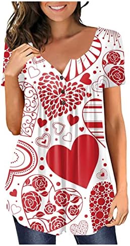 Camisa de vestido feminino camisetas camisetas de fivela de fivela em V camisas de coração curto de manga curta