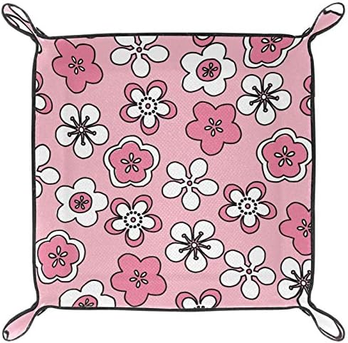 Lyetny Pink Blossoms Padrão floral Organizador branco Bandejas de armazenamento Caixa de cabeceira Caddy bandeja de desktop alteração de carteira de caixa de moeda de caixa