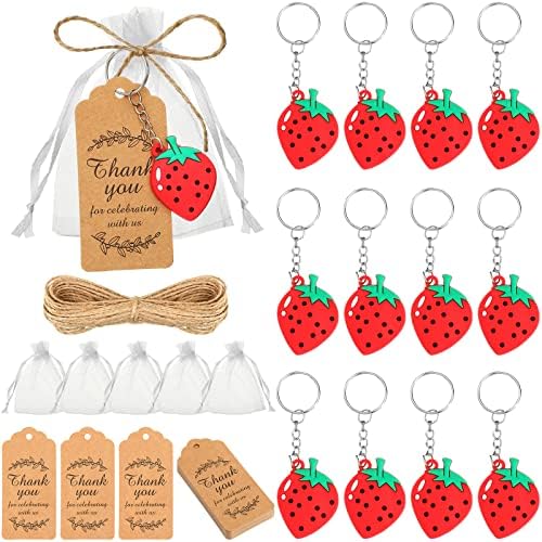 Chaves de morango Morango Strawberry Baby Shower Party Favors Fruit Strawberry Keychains para hóspedes