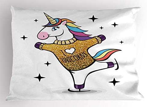 Almofada de travesseiro de unicórnio lunarável, imagem infantil de animal de desenho animado usando