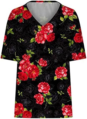 Ajuste solta de tamanho grande de manga curta 2023 Vshirt de Blusa Casual Casual de Algodão Floral
