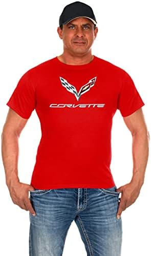 JH Design Group Chevy Corvette C7 Camiseta de pescoço da tripulação em preto e cinza e vermelho