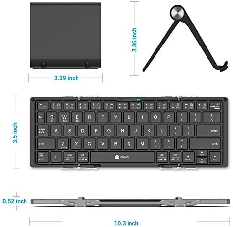 Teclado dobrável, teclado portátil do Iclever BK03 com suporte para suporte, teclado Bluetooth em tamanho grande