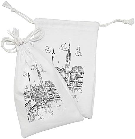 Bolsa de tecido de Ambesonne Suíça Conjunto de bolsas de 2, estilo de esboço de Zurique com ponte e