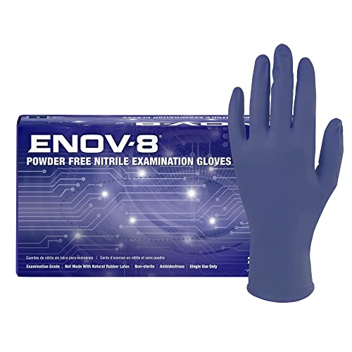 Exame de nitrila ADENNA ENOV-8, pele sensível, luvas descartáveis ​​sem pó, 3,5 mil, caixa de 180, X-Large azul,