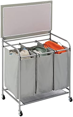 Carrinho de classificação de lavanderia de Hollyhome com tábua dobrável de ferro com 3 bolsas de lavanderia