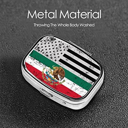 American Mexican Flag Square Mini Box Box Metal Medic Medicine Organizer Travel Friendly Portable