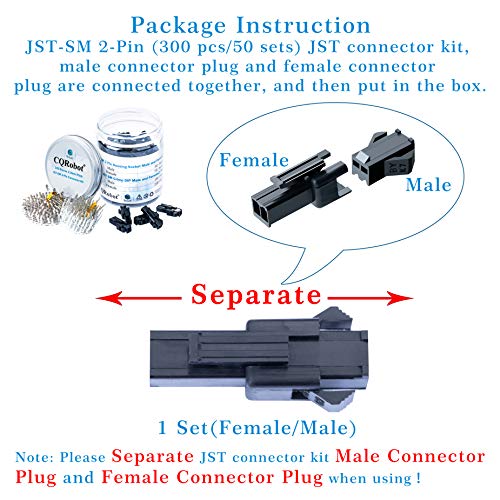 CQROBOT 50 conjuntos / 300 peças 2,5 mm JST SM SM 2 PIN IC SOCKETS E Plugs Adapter Conector Male e fêmea Terminal,