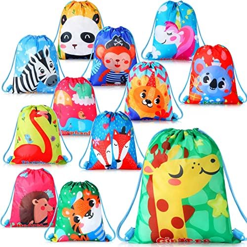 12 PCS infantil infantil feste Bags Cartoon Animal Drawstring Goody Bag Party Party With Cartoon Animal Projeto