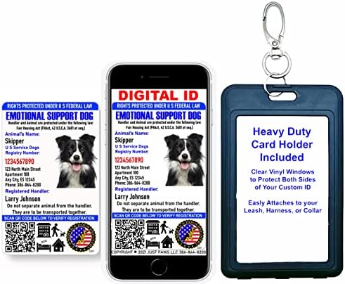 Apenas 4 PAWS Card de identificação de suporte emocional personalizado com QR Code & Security Seal e Hológrafo