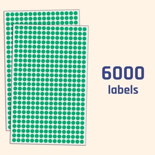 Pacote de 6000 - adesivos de ponto de 1/4 de pequenos etiquetas redondas - verde