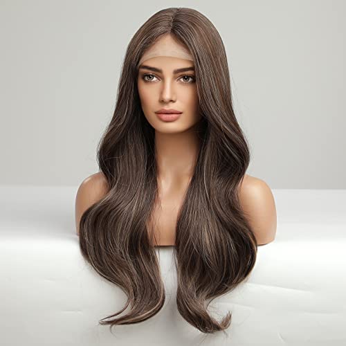 Peruca de peruca de renda marrom longa de renda marrom perucas castanhas para mulheres perucas sintéticas naturais