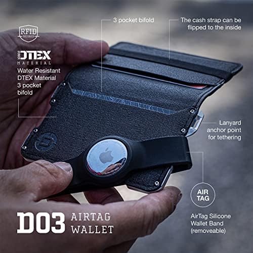 Dango D03 Dapper Bifold EDC Wallet - Feito nos EUA - Couro genuíno, Slim, Minimalist, Metal, Bloqueio