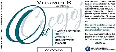 Óleo de Vitamina E - puro, espectro completo, não diluído, D alfa tocoferol, 75.000 UI - 16 oz - Para a