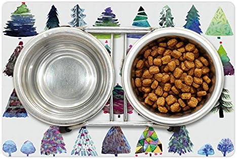 Ambesonne Christmas Pet tapete Para comida e água, aquarela de temas de Natal das árvores de silhuetas abstratas,