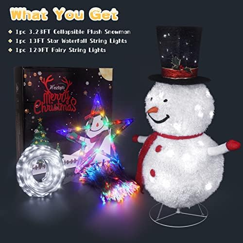 Conjunto de 3 decorações de natal, boneco de neve de Natal desligado de 3 pés, 8 modos leves Luzes de estrela