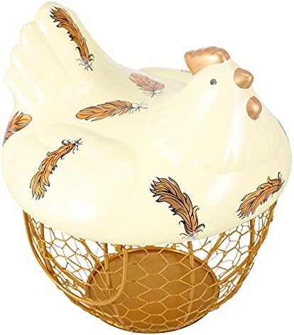 Decoração da casa do doitool cesta de ovos de metal com cestas de ovo de galinha cerâmica Cobertador