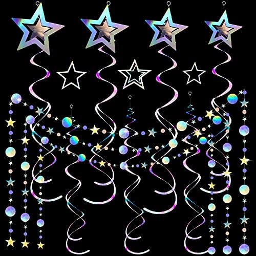 37 peças Iridescent Holography Party Decorações de glitter Swirl Fretener Galaxy Garland Hanging Bling Twinkle