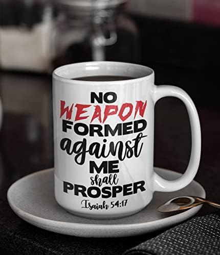 Nenhuma arma formada contra mim deve prosperar a caneca de café Isaiah 5417 Verso da Bíblia Presente Christian