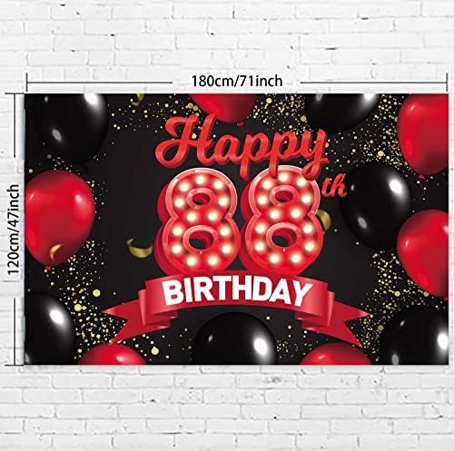 Feliz aniversário de 88 anos de Banner Red e Black Decorações de Balões Decoração de Tema para Meninas Princesa