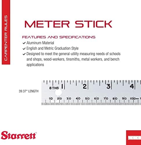 Starrett Aluminium Meter Stick Métrica/Inglês - 39,37 Comprimento da lâmina, largura da lâmina de 1-1/8,