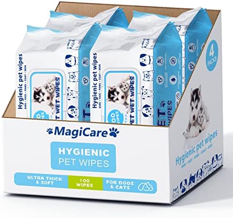 Magicare Pet Wipes - 400 PCs Dog Wipes - Limpos de limpador de pata de cachorro de 8x8 polegadas para